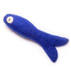 Blue wool cat toy in fish form