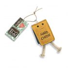 novelty cheese shaped dog toy made from suede and jute fibre