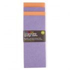 Purple and orange coloured compostable sponge cloths in a pack of 4