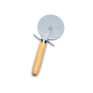an eco friendly beechwood and stainless steel pizza slicer